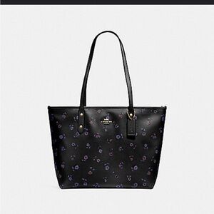 Coach black and floral zip tote bag